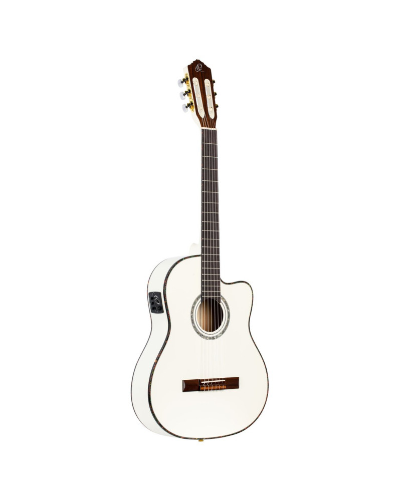 Ortega RCE145WH Family Series Pro 4/4 Classical Guitar 6 String - Solid Spruce / Mahogany White + Bag