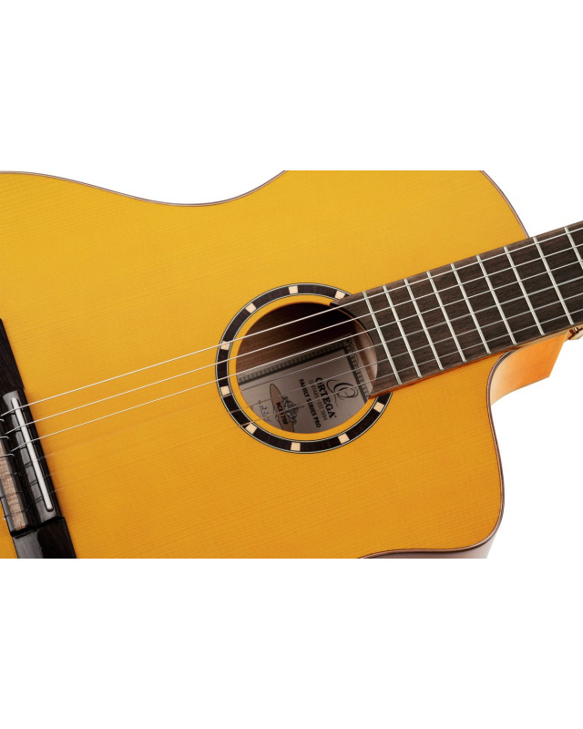 Ortega RCE170F Family Series Pro 4/4 Acoustic Guitar 6 String - Solid Spruce / Cypress Gloss Stain Yellow + Gig Bag