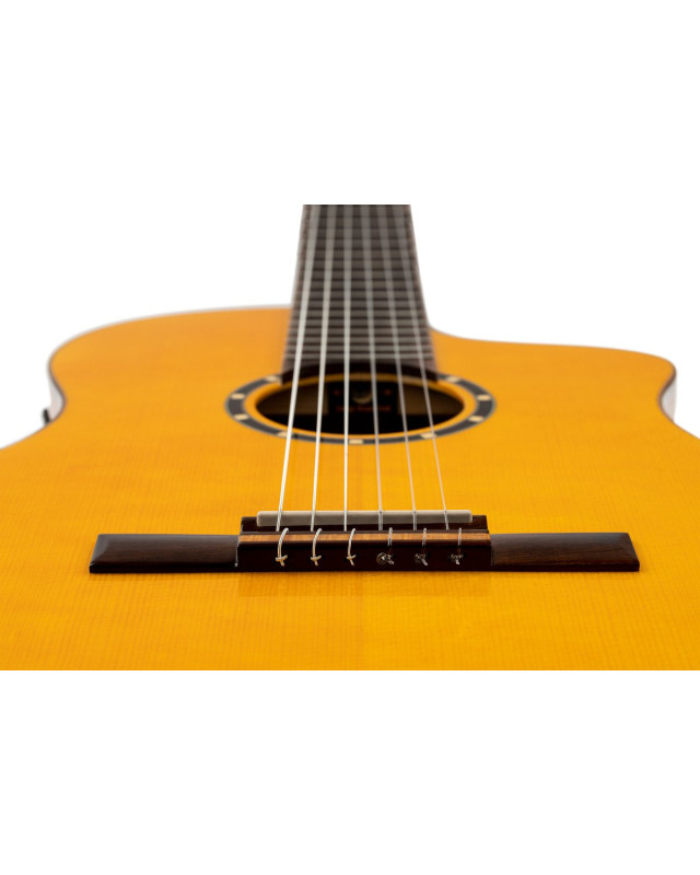 Ortega RCE170F Family Series Pro 4/4 Acoustic Guitar 6 String - Solid Spruce / Cypress Gloss Stain Yellow + Gig Bag