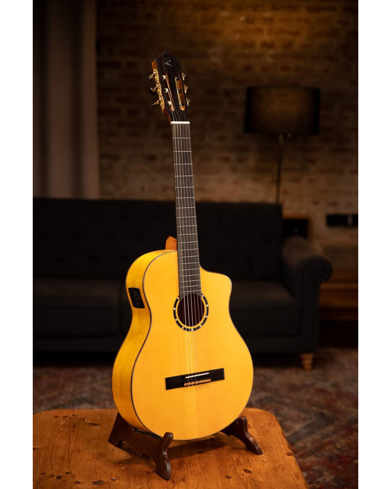 Ortega RCE170F Family Series Pro 4/4 Acoustic Guitar 6 String - Solid Spruce / Cypress Gloss Stain Yellow + Gig Bag