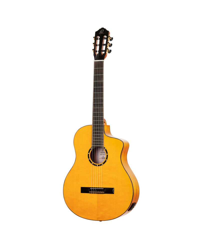 Ortega RCE170F Family Series Pro 4/4 Acoustic Guitar 6 String - Solid Spruce / Cypress Gloss Stain Yellow + Gig Bag