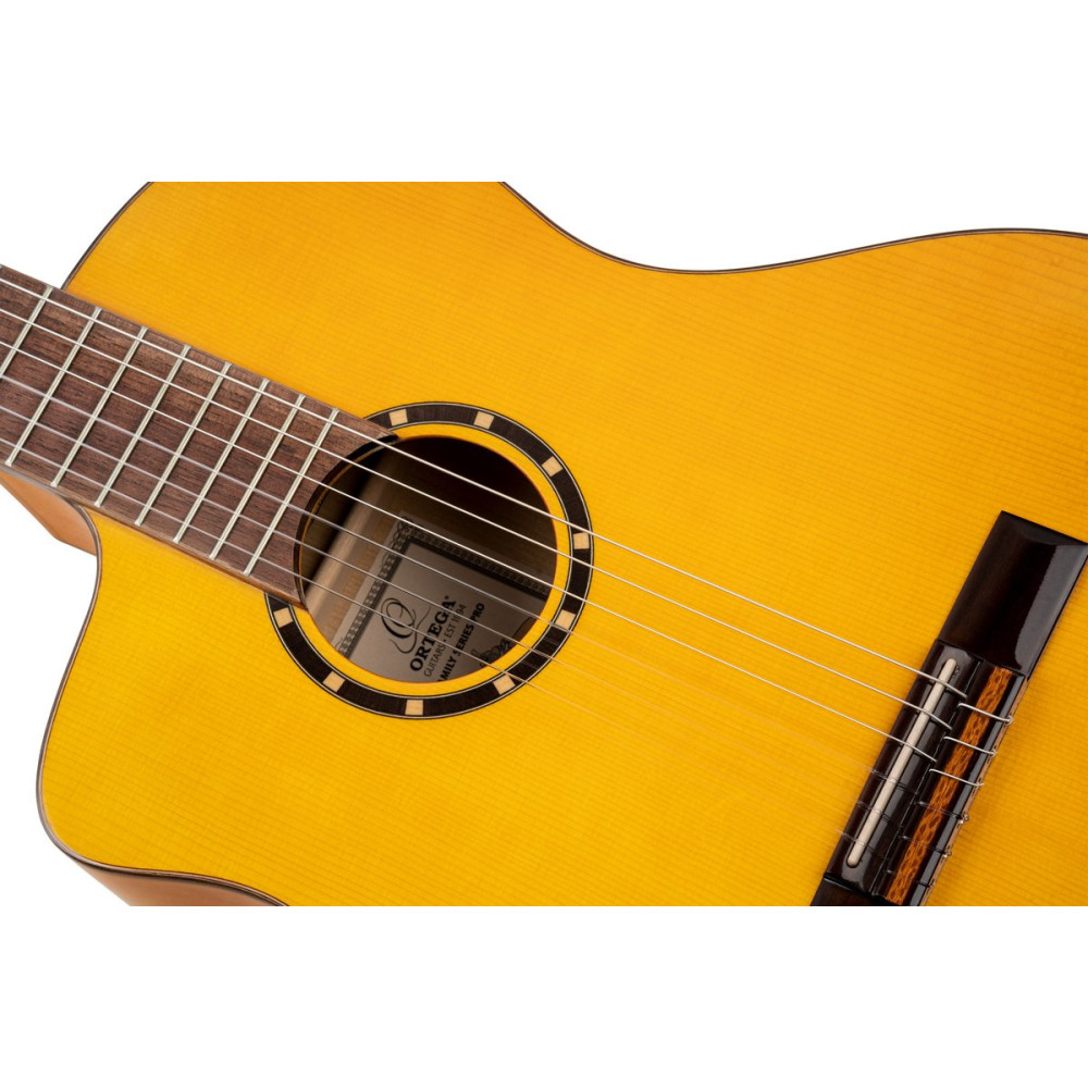 Ortega RCE170F-L Family Series Pro 4/4 Acoustic Guitar 6 String Lefty - Solid Spruce / Cypress Gloss Stain Yellow + Gig 