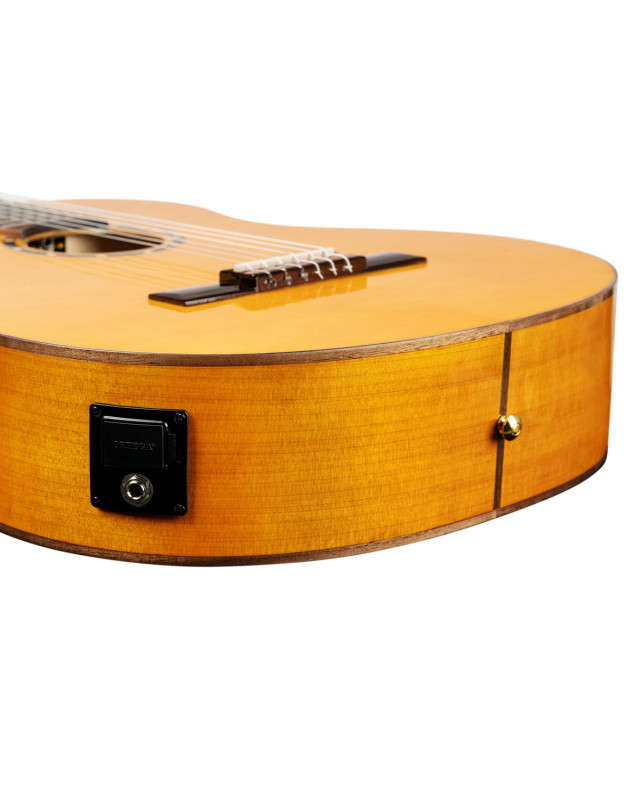 Ortega RCE170F-L Family Series Pro 4/4 Acoustic Guitar 6 String Lefty - Solid Spruce / Cypress Gloss Stain Yellow + Gig 