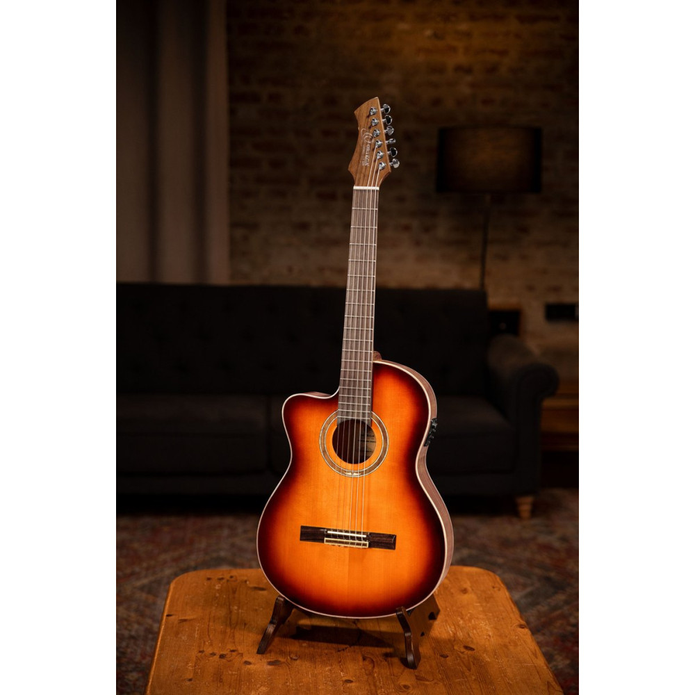 Ortega RCE238SN-FT-L Performer Series 4/4 Classical Guitar 6-String Lefty - Sunburst + Gig Bag