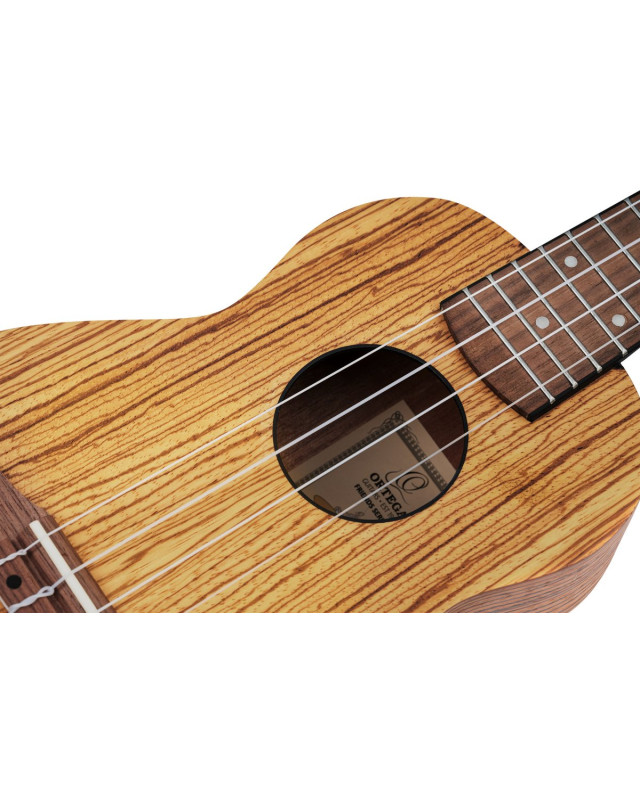 Ortega RFU10Z Timber Series Soprano Ukulele 4 String - Zebrawood Natural + Bag