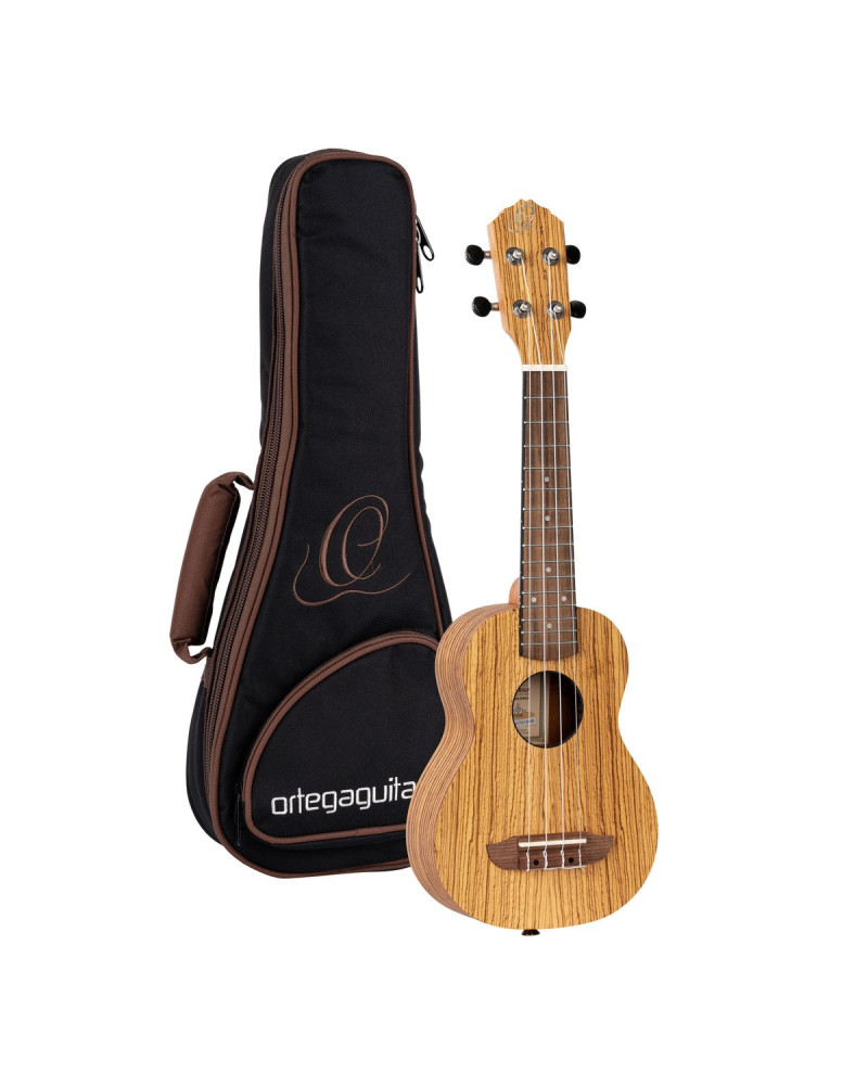 Ortega RFU10Z Timber Series Soprano Ukulele 4 String - Zebrawood Natural + Bag
