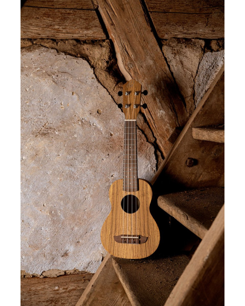 Ortega RFU10Z Timber Series Soprano Ukulele 4 String - Zebrawood Natural + Bag