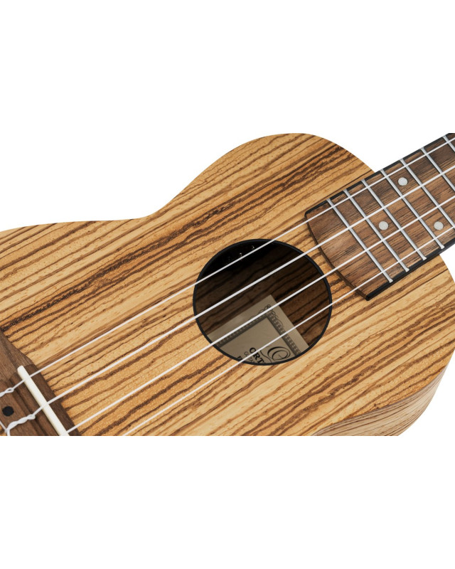 Ortega RFU10ZE Timber Series Soprano Preamp Ukulele 4 String - Zebrawood Natural + Bag