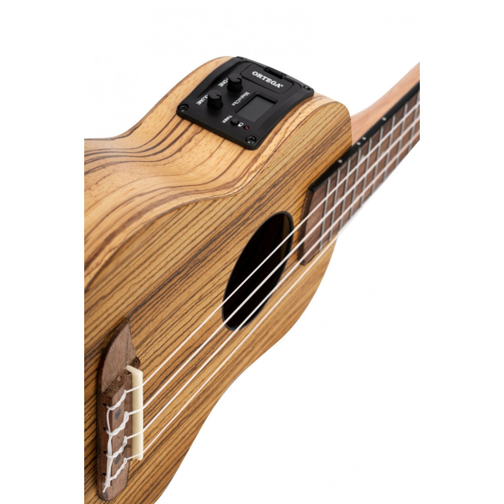 Ortega RFU10ZE Timber Series Soprano Preamp Ukulele 4 String - Zebrawood Natural + Bag