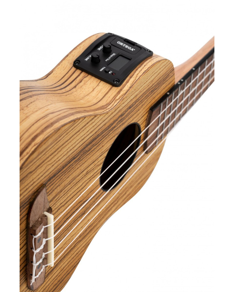 Ortega RFU10ZE Timber Series Soprano Preamp Ukulele 4 String - Zebrawood Natural + Bag