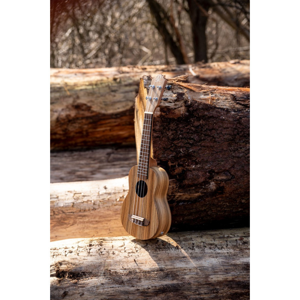 Ortega RFU10ZE Timber Series Soprano Preamp Ukulele 4 String - Zebrawood Natural + Bag