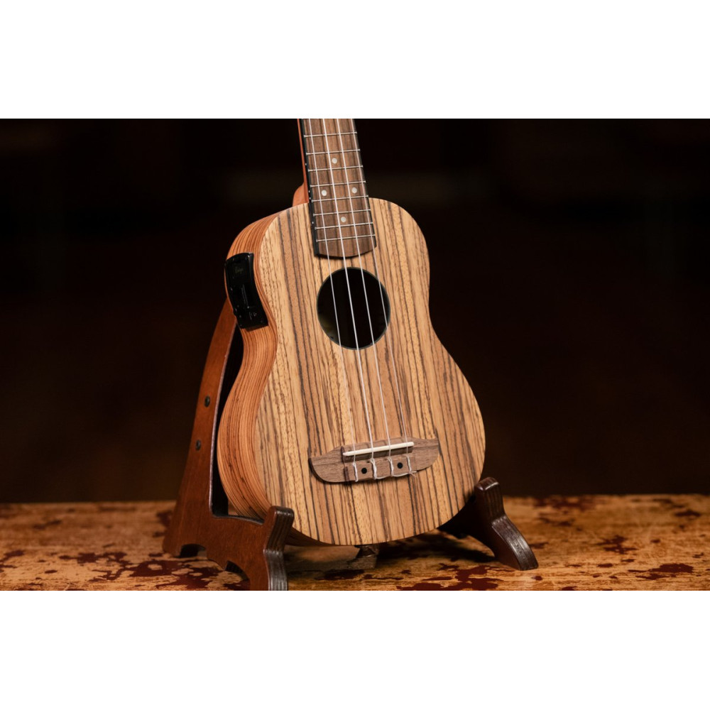 Ortega RFU10ZE Timber Series Soprano Preamp Ukulele 4 String - Zebrawood Natural + Bag
