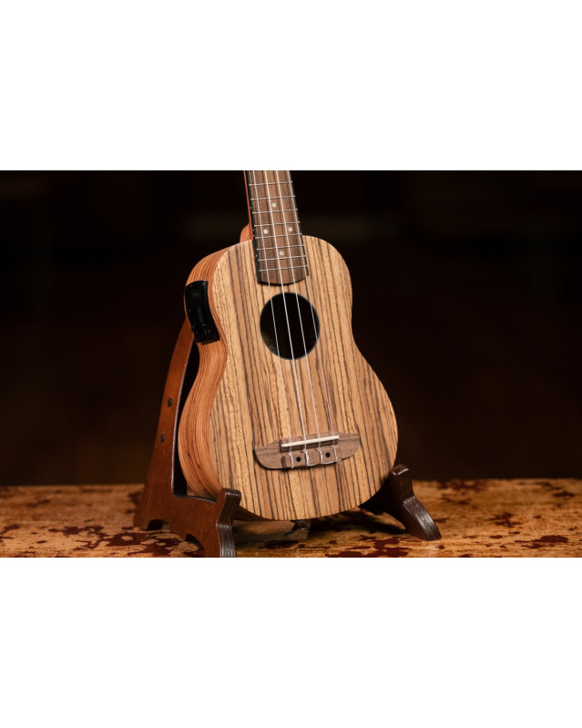 Ortega RFU10ZE Timber Series Soprano Preamp Ukulele 4 String - Zebrawood Natural + Bag