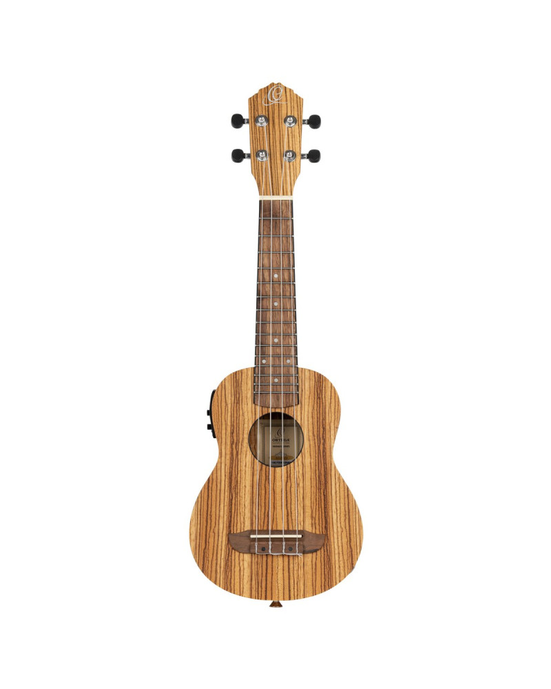 Ortega RFU10ZE Timber Series Soprano Preamp Ukulele 4 String - Zebrawood Natural + Bag