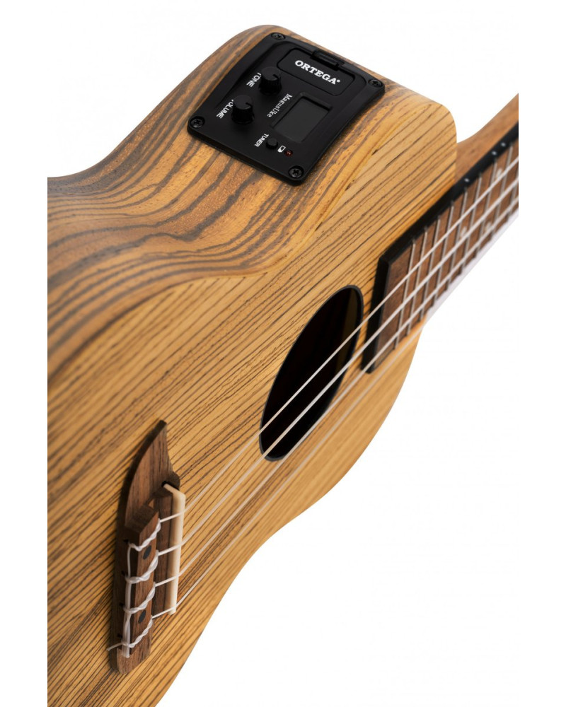Ortega RFU11ZE Timber Series Concert Preamp Ukulele 4 String - Zebrawood Natural + Bag