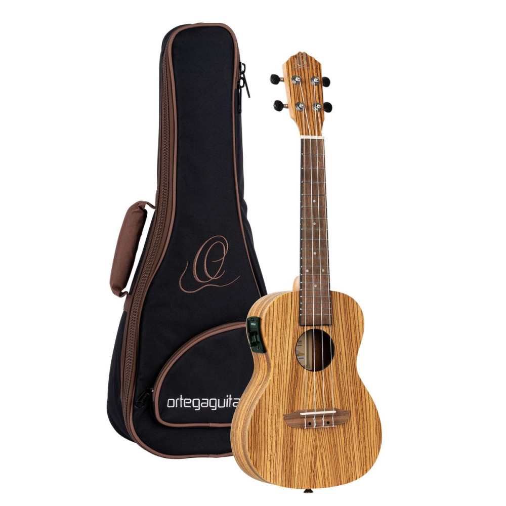 Ortega RFU11ZE Timber Series Concert Preamp Ukulele 4 String - Zebrawood Natural + Bag