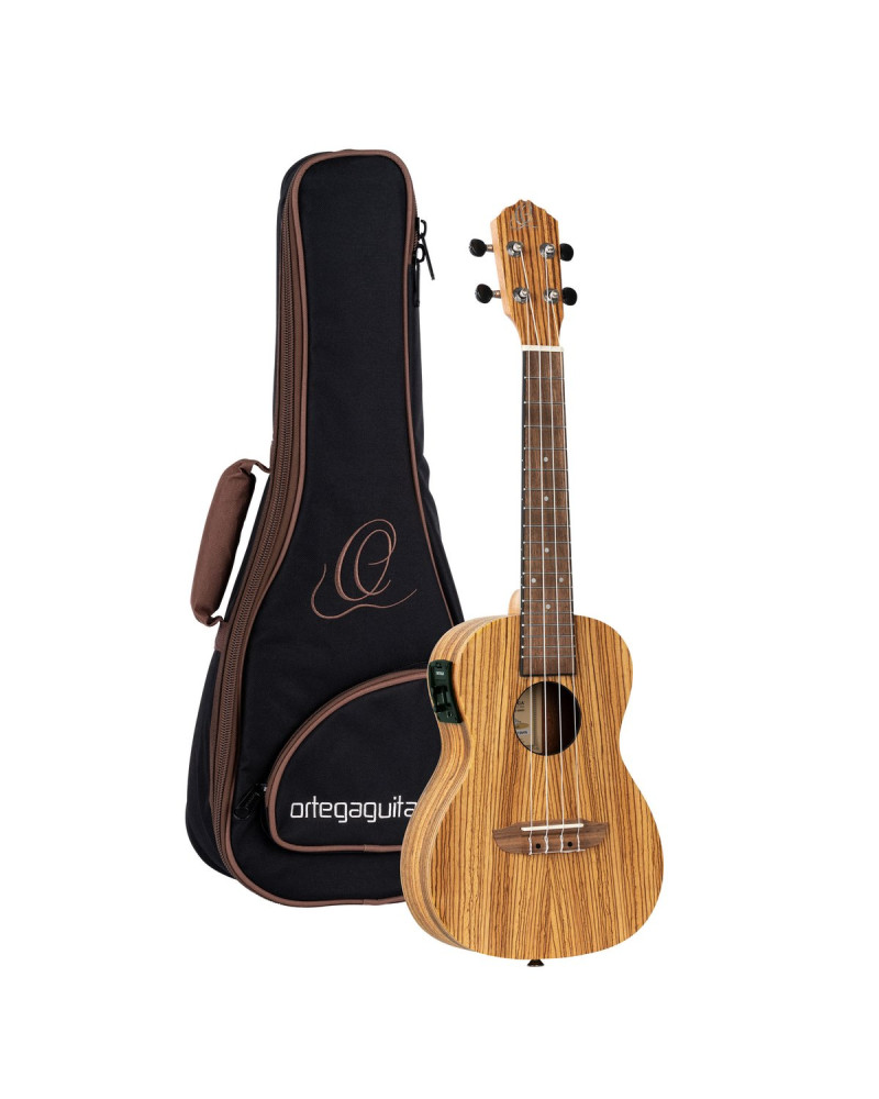 Ortega RFU11ZE Timber Series Concert Preamp Ukulele 4 String - Zebrawood Natural + Bag