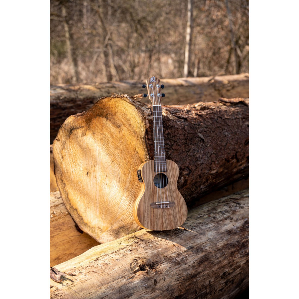 Ortega RFU11ZE Timber Series Concert Preamp Ukulele 4 String - Zebrawood Natural + Bag