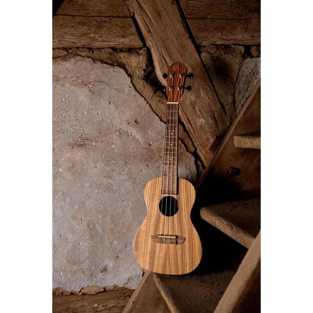 Ortega RFU11ZE Timber Series Concert Preamp Ukulele 4 String - Zebrawood Natural + Bag