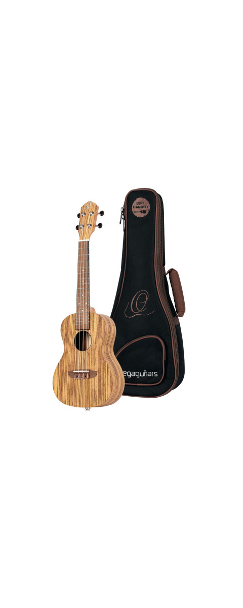 Ortega RFU11ZE-L Timber Series Concert Preamp Ukulele 4 String Lefty - Zebrawood Natural + Bag