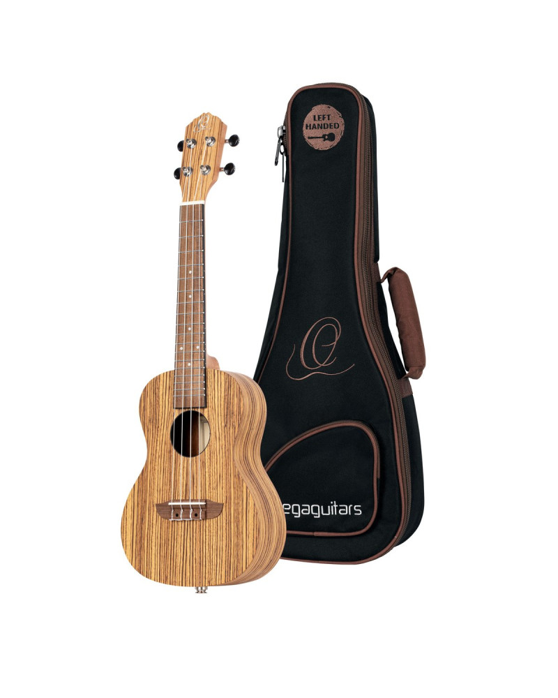 Ortega RFU11ZE-L Timber Series Concert Preamp Ukulele 4 String Lefty - Zebrawood Natural + Bag