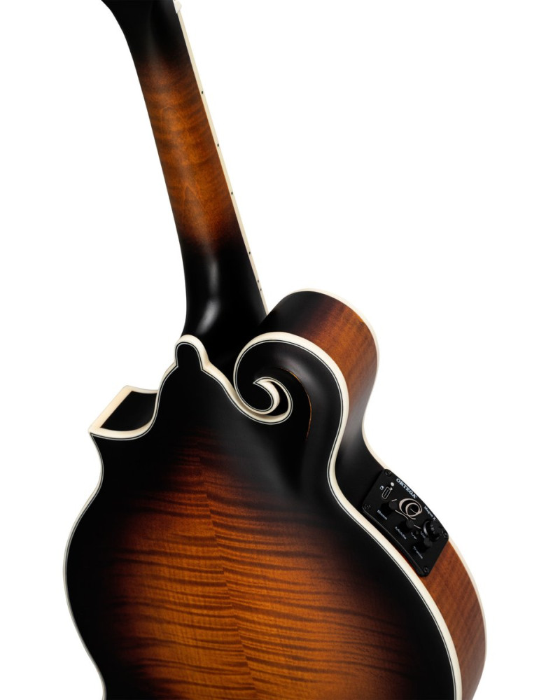 Ortega RMFE100AVO F-Style Series Mandolin 8 String - Solid Spruce / Solid Flamed Antique Violin Oil + Bag