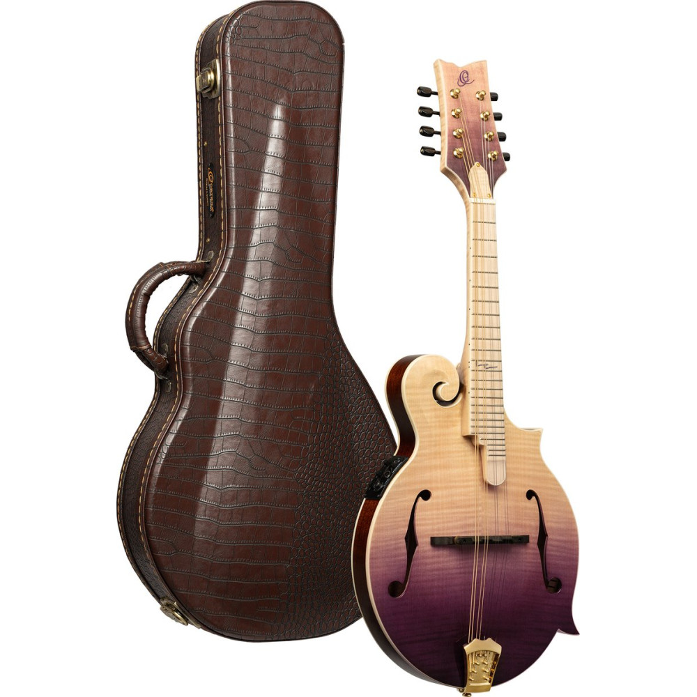 Ortega RMFE200PF Americana Series F-Style Mandolin + Croco Leather Case