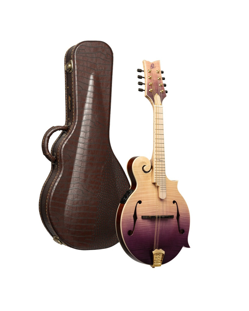 Ortega RMFE200PF Americana Series F-Style Mandolin + Croco Leather Case