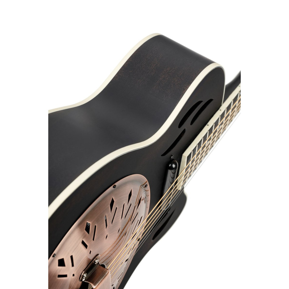 Ortega RRG40CE-DBK Americana Series Resonator Guitar 6 String - Distressed Black / Antique Brass HW