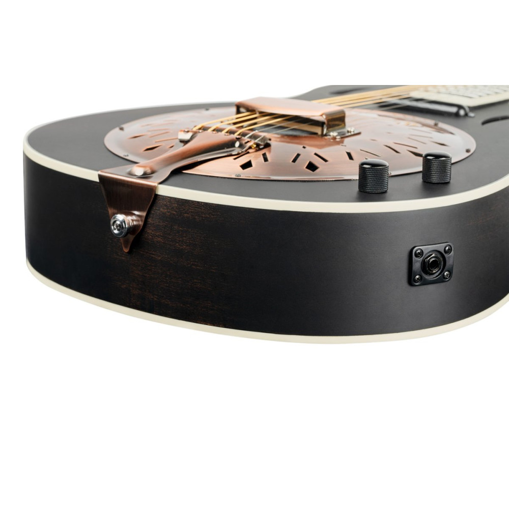 Ortega RRG40CE-DBK Americana Series Resonator Guitar 6 String - Distressed Black / Antique Brass HW