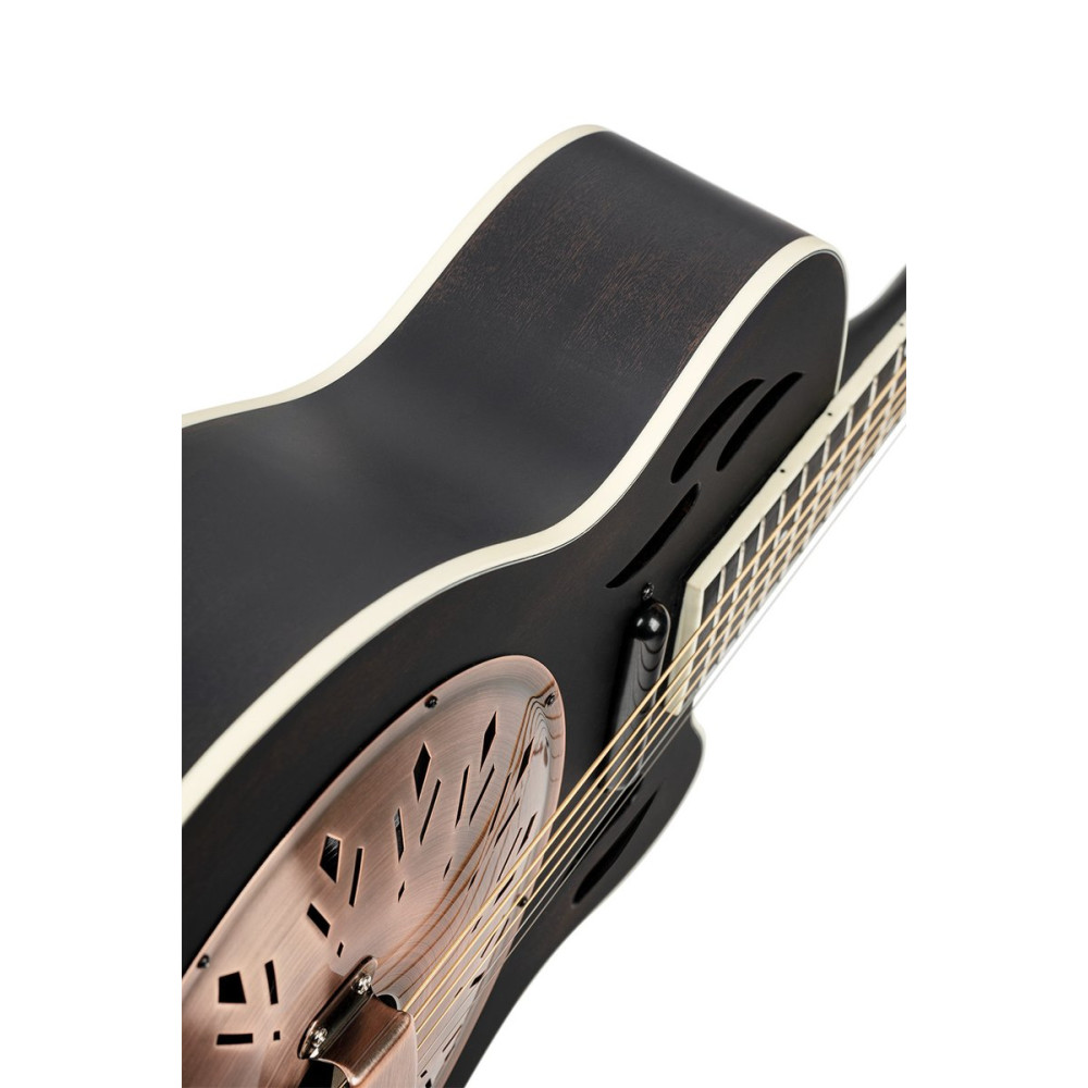 Ortega RRG40CE-DBK Americana Series Resonator Guitar 6 String - Distressed Black / Antique Brass HW