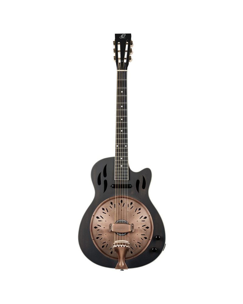 Ortega RRG40CE-DBK Americana Series Resonator Guitar 6 String - Distressed Black / Antique Brass HW