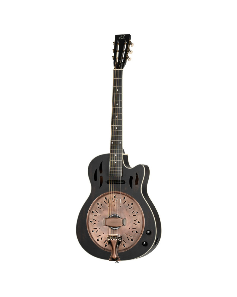 Ortega RRG40CE-DBK Americana Series Resonator Guitar 6 String - Distressed Black / Antique Brass HW