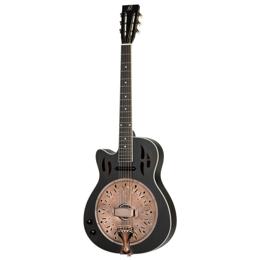 Ortega RRG40CE-DBK-L Americana Series Resonator Guitar 6 String Lefty - Distressed Black / Antique Brass HW