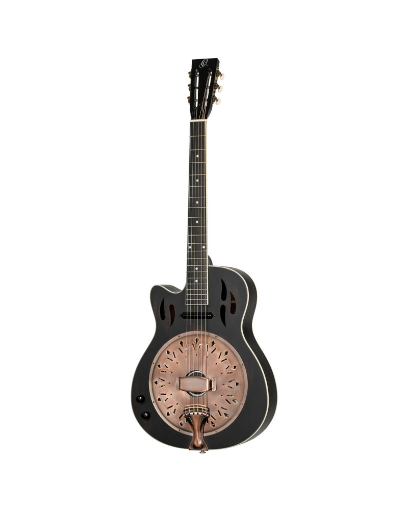 Ortega RRG40CE-DBK-L Americana Series Resonator Guitar 6 String Lefty - Distressed Black / Antique Brass HW