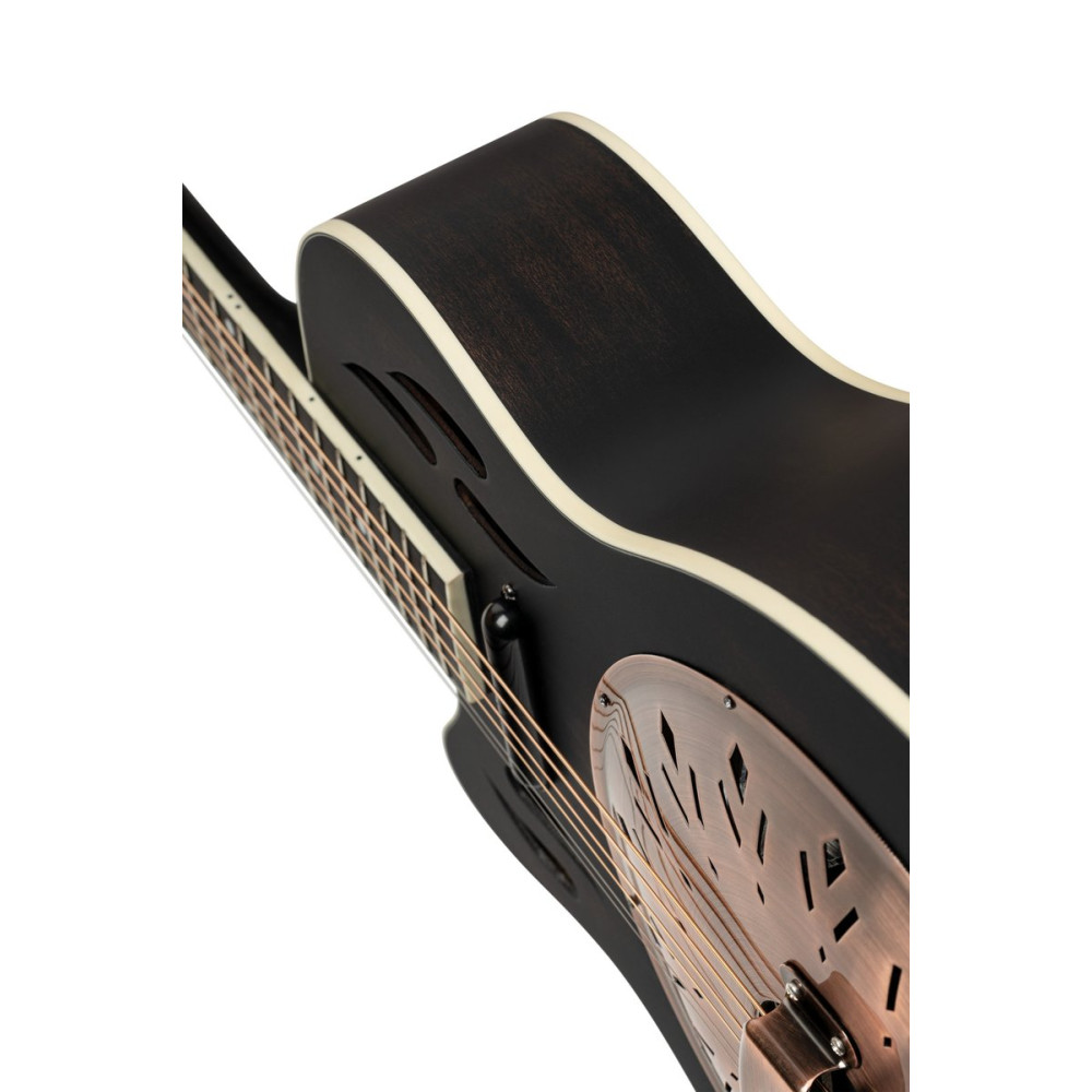 Ortega RRG40CE-DBK-L Americana Series Resonator Guitar 6 String Lefty - Distressed Black / Antique Brass HW