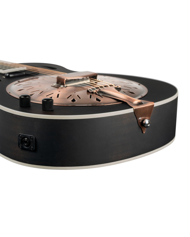 Ortega RRG40CE-DBK-L Americana Series Resonator Guitar 6 String Lefty - Distressed Black / Antique Brass HW