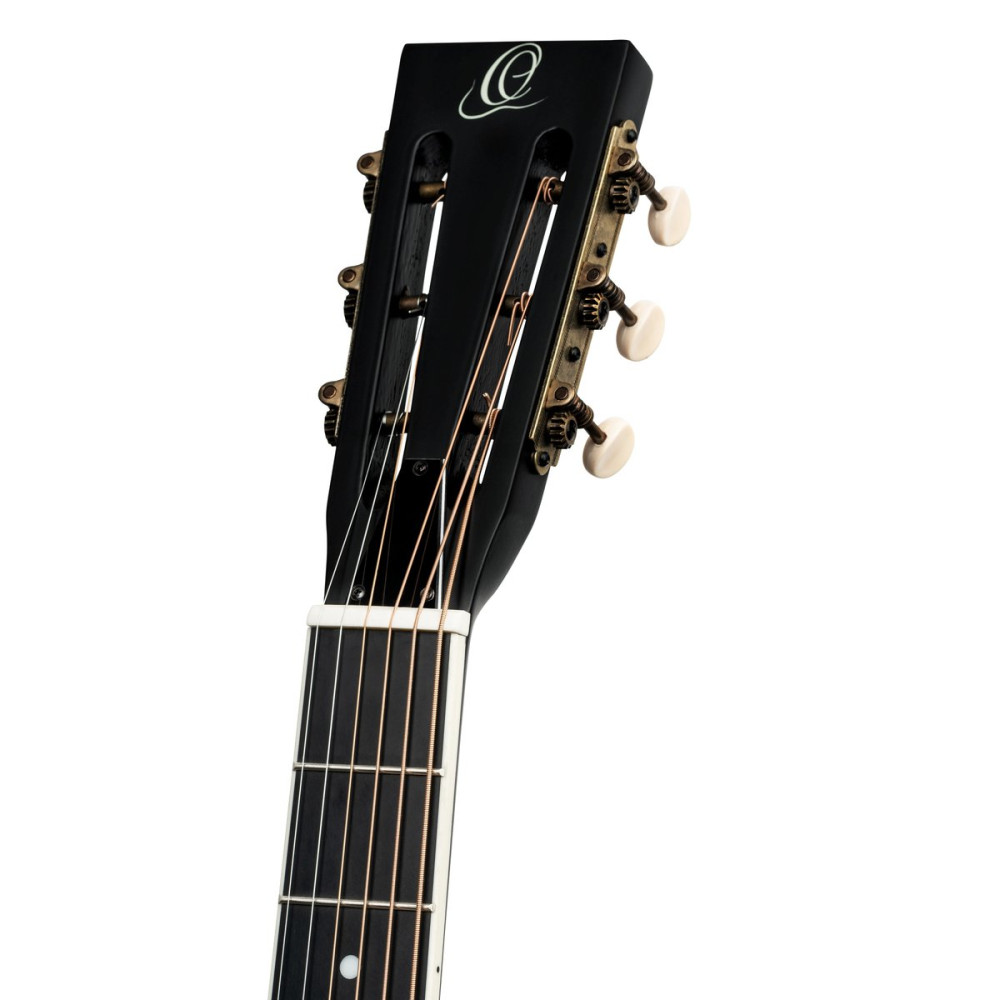 Ortega RRG40CE-DBK-L Americana Series Resonator Guitar 6 String Lefty - Distressed Black / Antique Brass HW