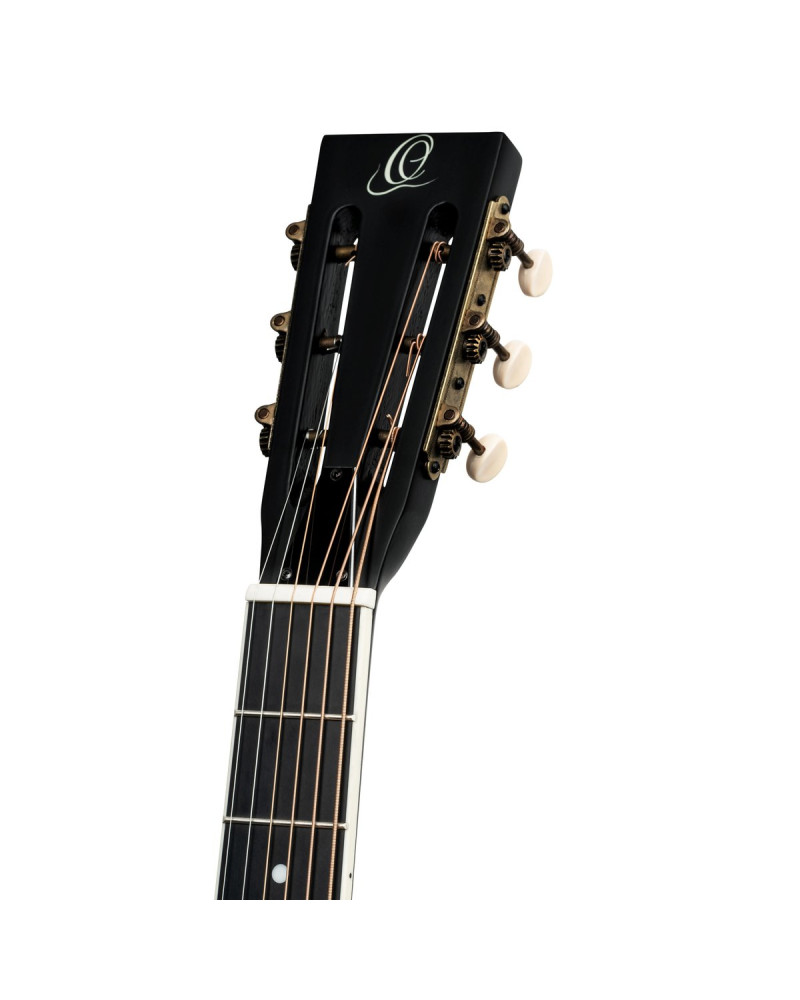 Ortega RRG40CE-DBK-L Americana Series Resonator Guitar 6 String Lefty - Distressed Black / Antique Brass HW