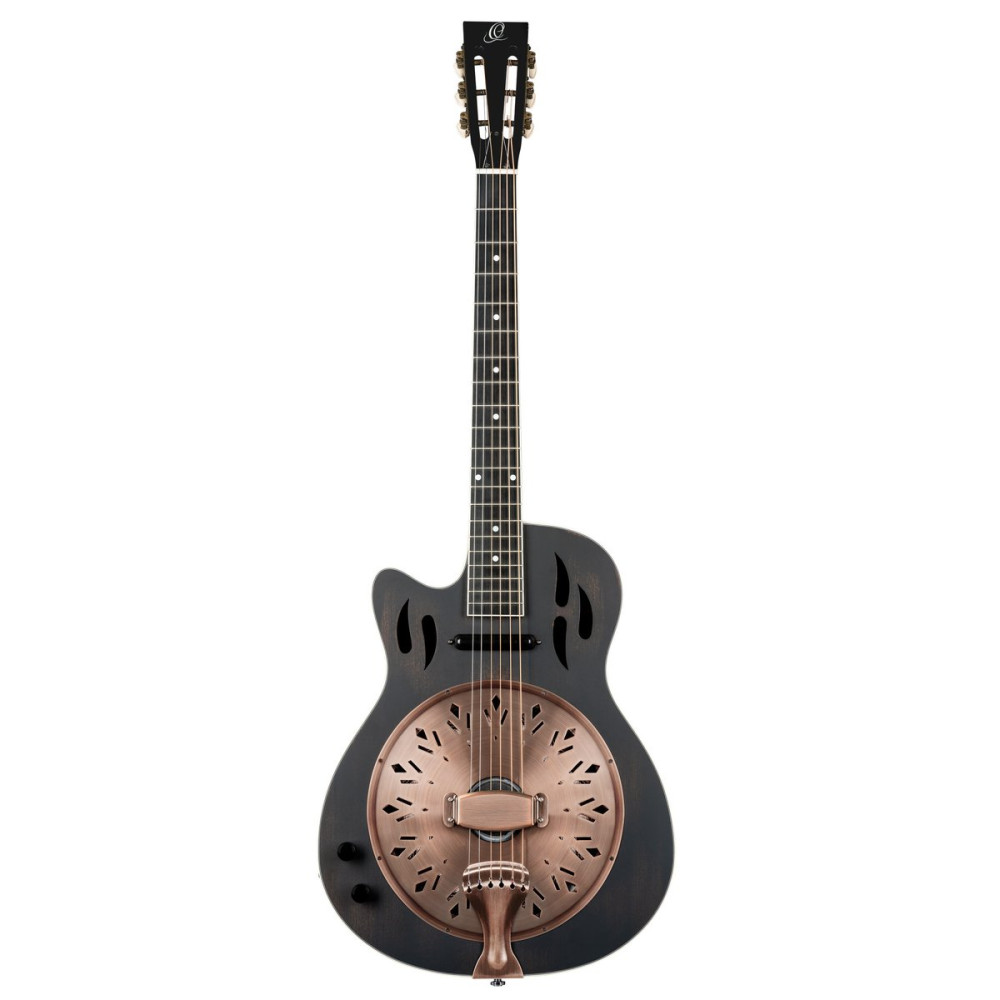 Ortega RRG40CE-DBK-L Americana Series Resonator Guitar 6 String Lefty - Distressed Black / Antique Brass HW