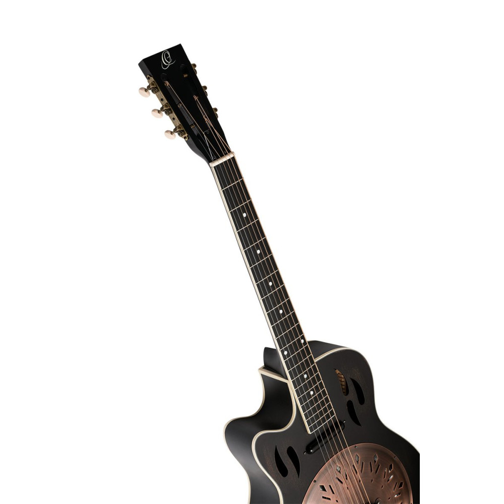 Ortega RRG40CE-DBK-L Americana Series Resonator Guitar 6 String Lefty - Distressed Black / Antique Brass HW