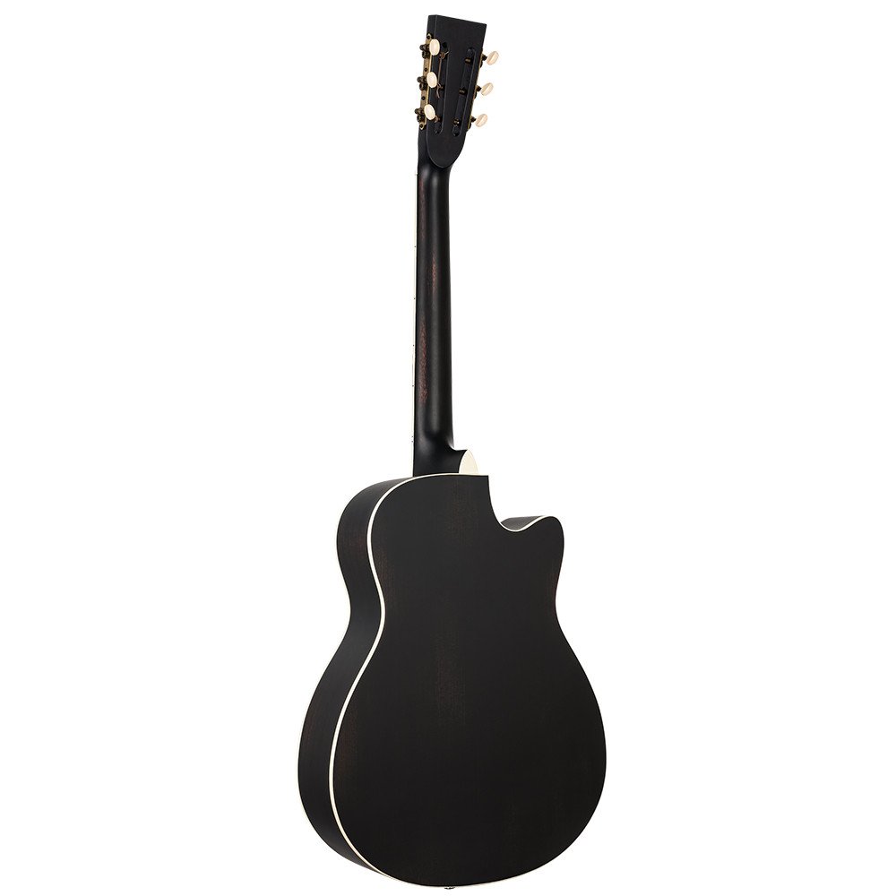 Ortega RRG40CE-DBK-L Americana Series Resonator Guitar 6 String Lefty - Distressed Black / Antique Brass HW