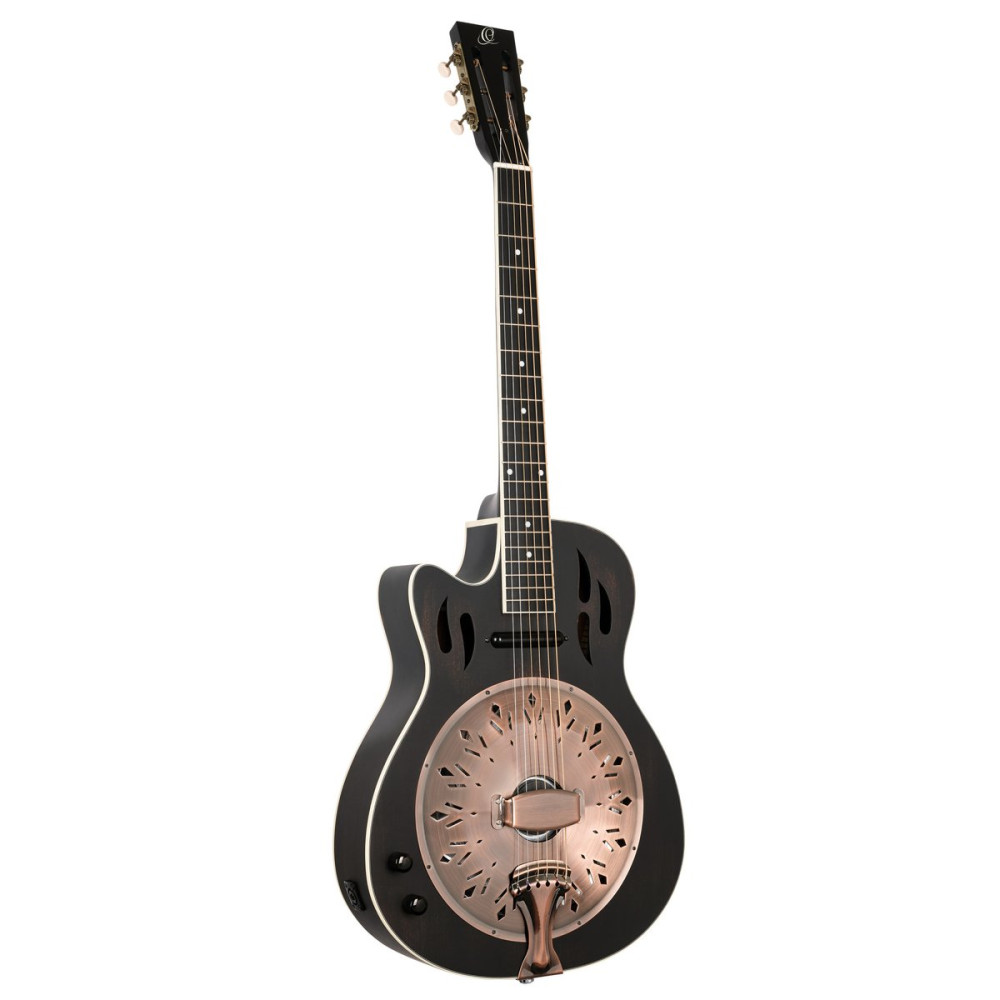 Ortega RRG40CE-DBK-L Americana Series Resonator Guitar 6 String Lefty - Distressed Black / Antique Brass HW