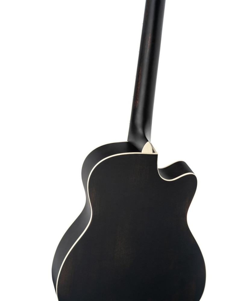 Ortega RRG40CE-DBK-L Americana Series Resonator Guitar 6 String Lefty - Distressed Black / Antique Brass HW
