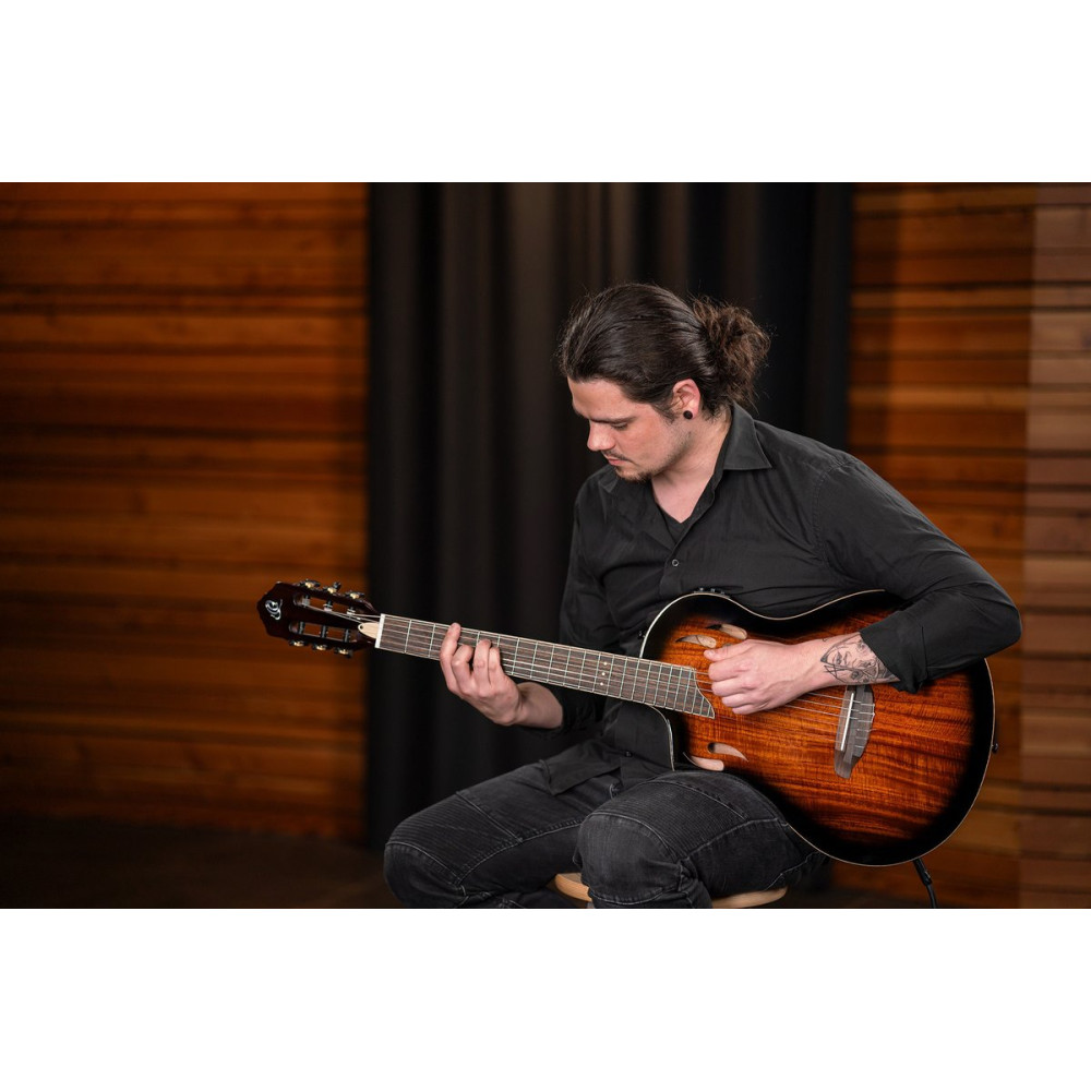 Ortega RTPDLX-ACA-L TourPlayer DeLuxe Nylon String Guitar 6-String Lefty - Acacia Burst + Gig Bag