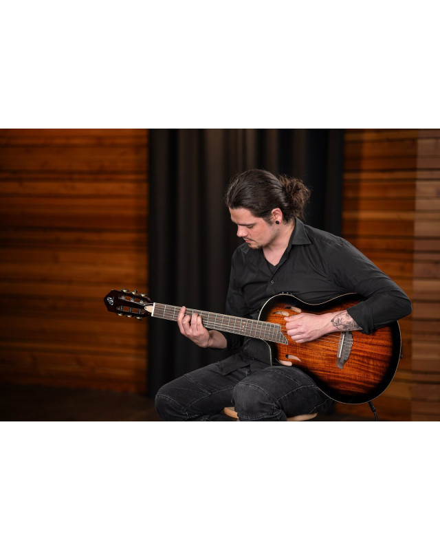 Ortega RTPDLX-ACA-L TourPlayer DeLuxe Nylon String Guitar 6-String Lefty - Acacia Burst + Gig Bag