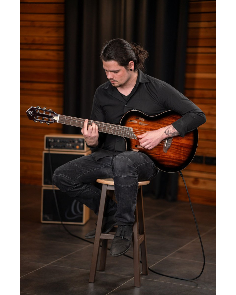 Ortega RTPDLX-ACA-L TourPlayer DeLuxe Nylon String Guitar 6-String Lefty - Acacia Burst + Gig Bag