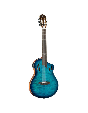 Ortega RTPDLX-FMA TourPlayer DeLuxe Nylon String Guitar 6-String - Flamed Maple Blue + Gig Bag