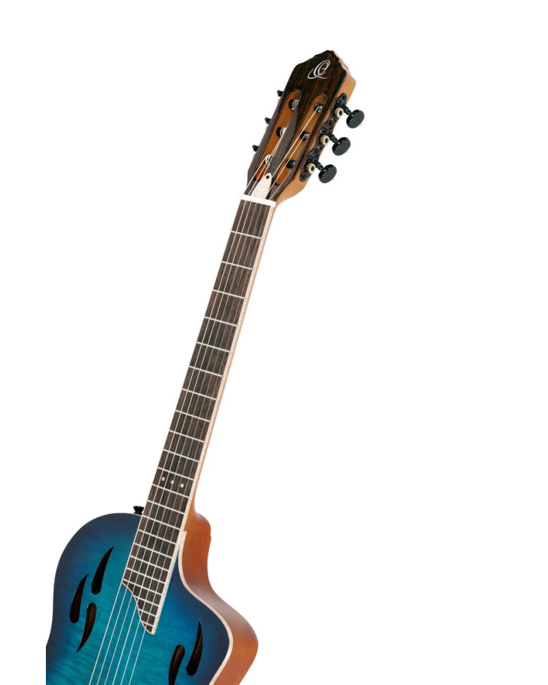 Ortega RTPDLX-FMA TourPlayer DeLuxe Nylon String Guitar 6-String - Flamed Maple Blue + Gig Bag