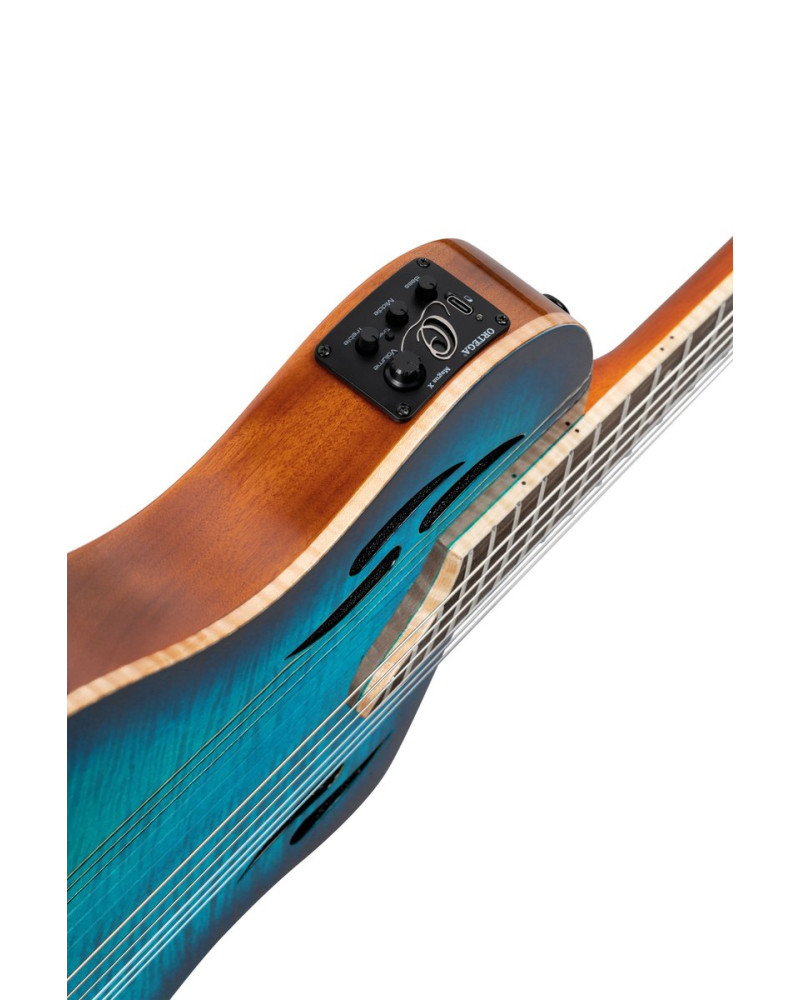 Ortega RTPDLX-FMA TourPlayer DeLuxe Nylon String Guitar 6-String - Flamed Maple Blue + Gig Bag